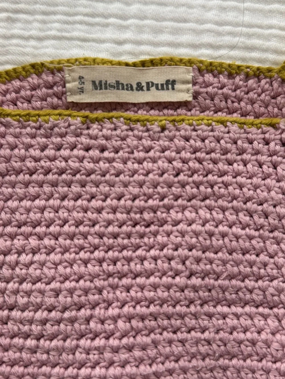 Misha And Puff Rust Orange Pinafore with Lilac and Olive Knit Bib